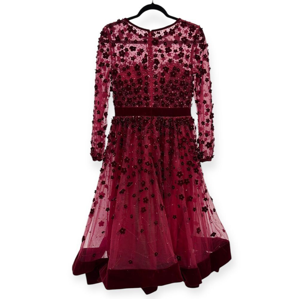 Mac Duggal Embellished Illusion High Neck Long Sleeve Fit & Flare Dress - Size 6 - Picture 10 of 16